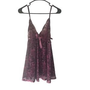 Fairy Purple Women's‎ Size Medium Floral Sequin Babydoll Teddy Top Set